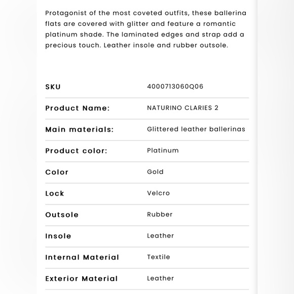 NWT NATURINO CLARIES 2 Glittered leather ballerinas in Platinum - Picture 6 of 15